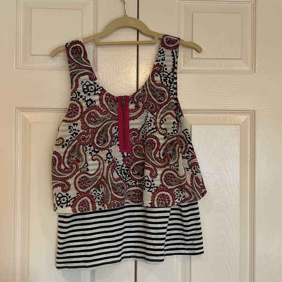 Fun tank top. Black and white stripes with pink paisley over blouse. Size Small - Picture 2 of 5